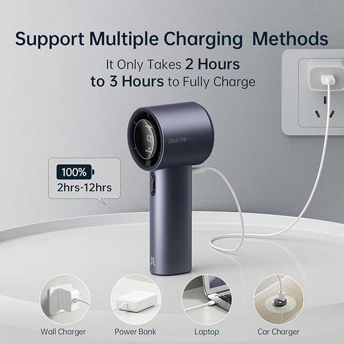 JISULIFE Handheld Fan Pro1 - Next-Gen Airflow: 2–12 Hours Runtime, Pearlescent ABS - Elegant Strength, 1-100 Speed Scroll Wheel, 3600mAh-Portable Fan for Travel, Gifts for Women Men(Stellar Blue)