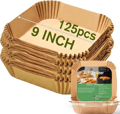 Large Air Fryer Disposable Paper Liners - 9 Inch, 125 Pcs Oil-Proof & Water-Proof Parchment Baking Paper