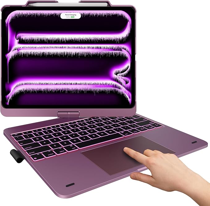 typecase Touch Case with Keyboard for iPad Pro 13"(M5/M4, 2025/2024), iPad Air 13"(M4/M3/M2, 2026/2025/2024) & iPad Pro 12.9", Trackpad, 360° Rotatable, 11-Colors Backlit, Soft Purple
