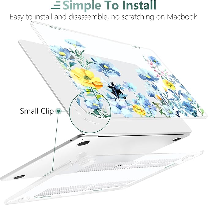 TWOLSKOO Compatible with MacBook Air 13 inch Case M5 2026 M4 2025 M3 M2 2024-2022 A3449 A3240 A3113 A2681, Plastic Hard Shell & Keyboard Cover for MacBook Air 13.6 inch Case, Blue Flowers