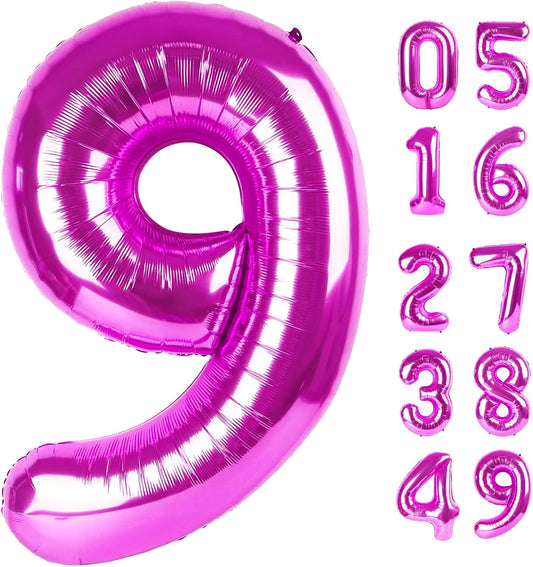 Rosy Purple Number 9 Balloon - 40 Inch Giant Birthday Decoration for Girls | Perfect for 9th, 19th, and 29th Parties