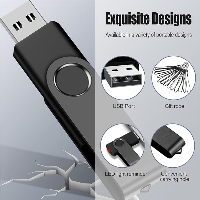 EASTBULL 16GB USB Flash Drive 20 Pack with Lanyards - USB 2.0 Jump Drive for Storage and Backup - Black