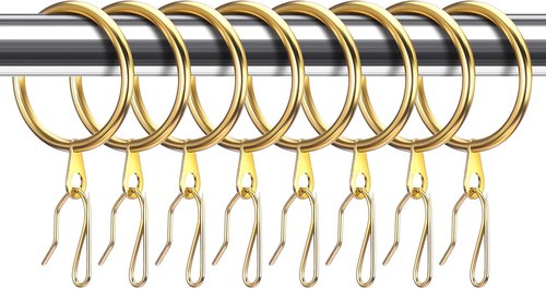 Hotop Metal Drapery Curtain Rings - 30 Pcs with 0.98/1.26/1.65 Inch Interior Diameter | Includes Curtain Pin Hooks (Gold, 25 mm)