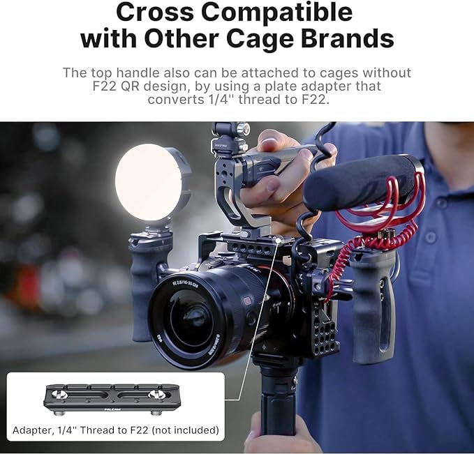 FALCAM F22 Camera Top Handle with Quick Release, Detachable Aluminum Grip for Mirrorless & DSLR Cage,Sling-Mode Shoulder Shooting,1/4"-20 Cold Shoe Compatible with Sony Canon Nikon Fujifilm Cinema Rig