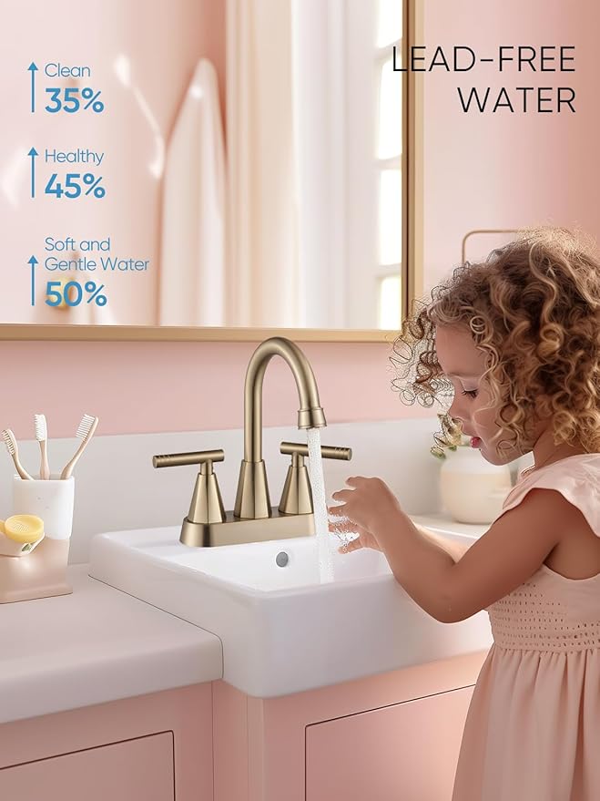 Cobbe Bathroom Faucets for Sink 3 Hole, 4 Inch with Pop Up Drain and 2 Supply Hoses, 2 Handle Centerset Bathroom Faucet for Sink Vanity, Brushed Gold, 2 Pack
