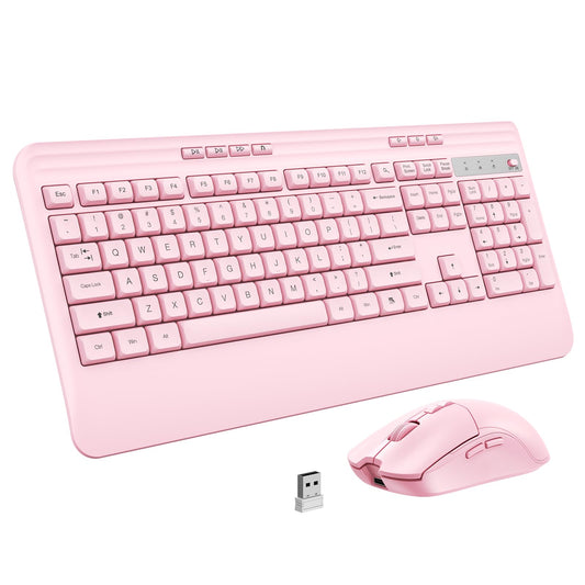 KOPJIPPOM Wireless Keyboard and Mouse Set with Quiet Keys, 2.4G Full Size Ergonomic Keyboard with Wrist Rest, Protective Covers, Soft Touch Silent Design for Windows, Computer, PC and Laptop