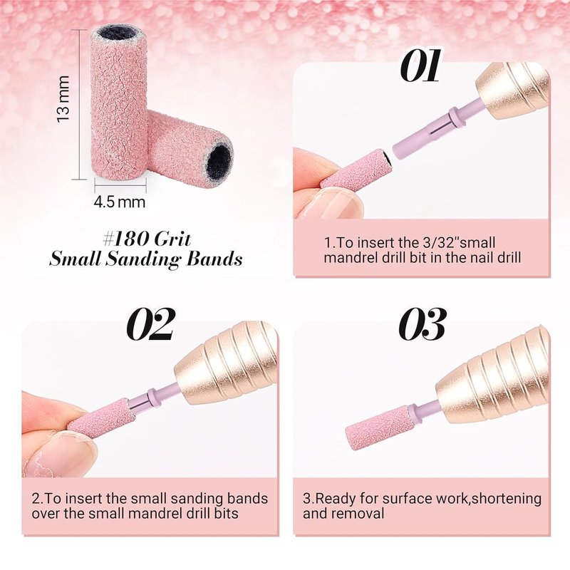 MelodySusie Nail Drill Bits - 50 Pcs Small Sanding Bands with 3.1mm Mandrel & Smooth Round Top | Carbide Small Barrel Bit