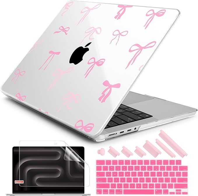 DONGKE Compatible with MacBook Pro 16 Inch Case (2026-2021 Release, M5 M4 M3 M2 M1 Pro/Max Chip), Plastic Hard Shell Cover with Keyboard Cover & Screen Protector for MacBook Pro 16", Pink Bows