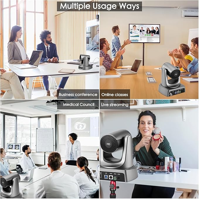 Vikery 10X PTZ Conference Webcam with 3G-SDI/HDMI/USB Output, 1080P PTZ Live Streaming Camera for Church, Education, Conference Room Camera Attached Remote Control Work with Zoom, Skype, OBS