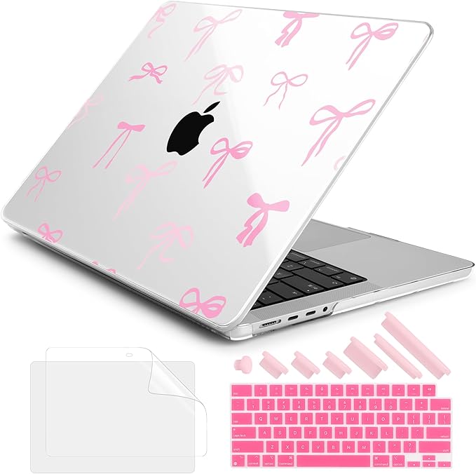 DONGKE Compatible with MacBook Pro 16 Inch Case (2026-2021 Release, M5 M4 M3 M2 M1 Pro/Max Chip), Plastic Hard Shell Cover with Keyboard Cover & Screen Protector for MacBook Pro 16", Pink Bows