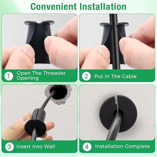 EASYEAH 4pc Starlink Cable Grommet 1" Silicone Waterproof Wall Hole Pass Through Split Cable Bushings for TV Wire Ethernet Cord, Starlink Cable Routing Kit Accessories, 52.5mm/2.07" Ht, Black