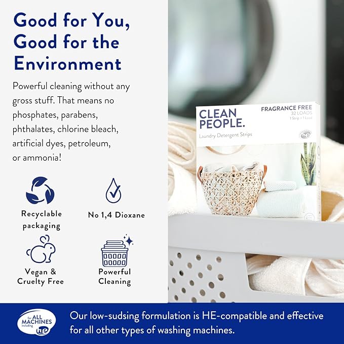 Clean People Laundry Detergent Sheets- Recyclable Packaging, Hypoallergenic, Stain Fighting, Works with All Machines including HE (384 Count, Sweet Petals)