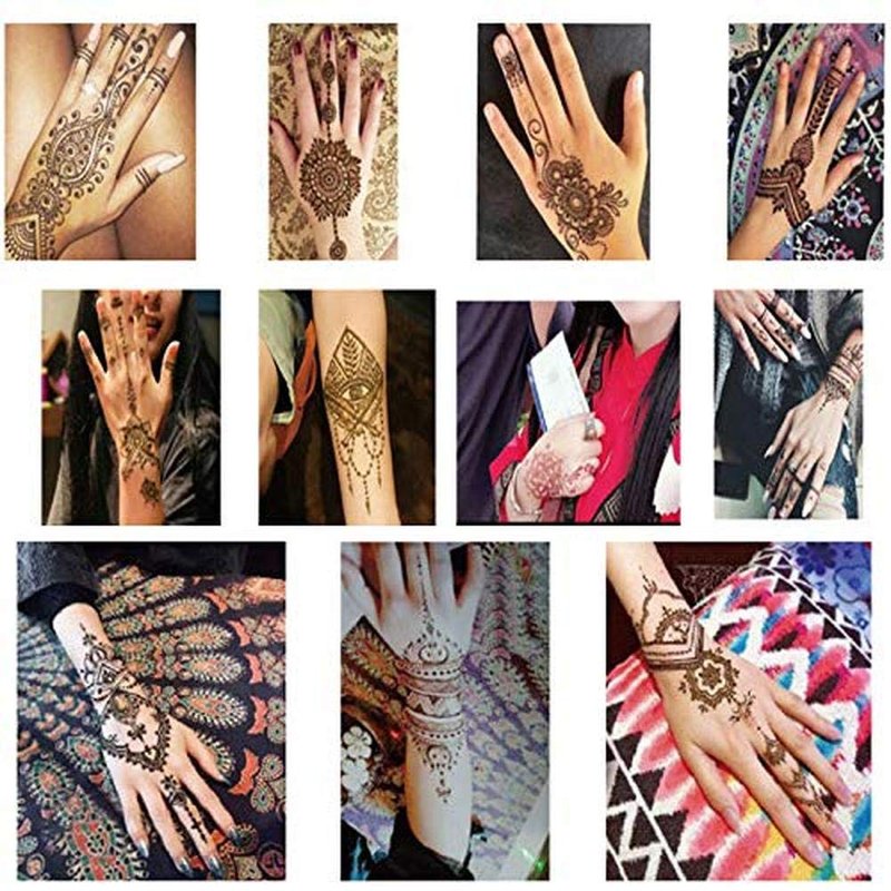 Xmasir Pack of 24 Sheets Temporary Tattoo Templates,Self-Adhesive Henna Indian Arabian Temporary Tattoo Sticker for Body Paint