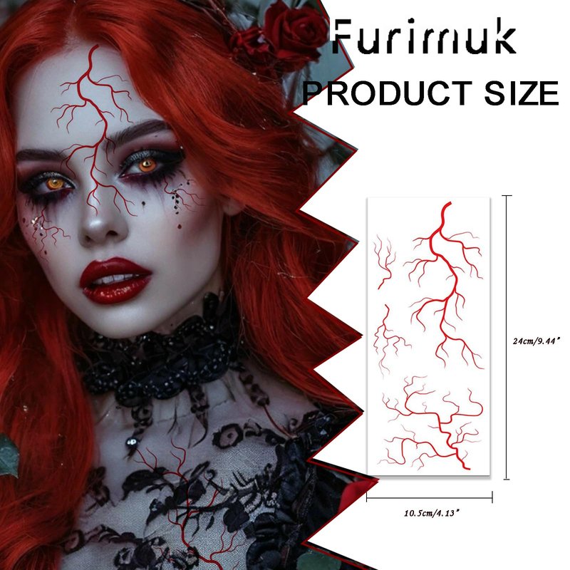 6 Sheets Halloween Face Tattoos Blood Vessels Streaks Tattoo Stickers for Vampire Zombie Makeup Kit, Scary Temporary Tattoo Make Up Cosplay Decorations (Red)