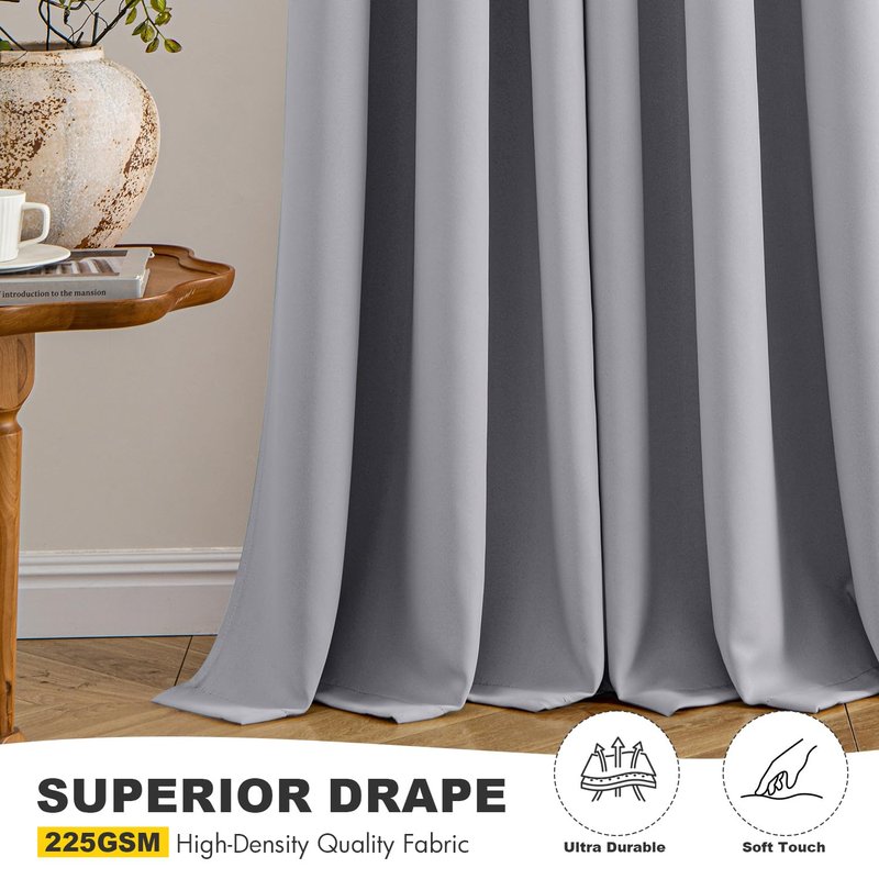 MIULEE Light Grey Blackout Curtains for Bedroom Living Room 72 Inches Long 2 Panels, Thermal Insulated Room Darkening Drapes Solid Grommet Noise Reduction Light Blocking Window Treatments 40x72 Inch