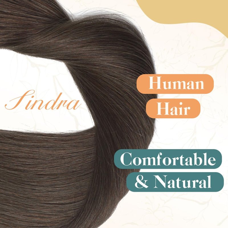 Sindra Wire Hair Extensions Real Human Hair, 4 Medium Brown Invisible Wire Hair Extensions, 14inch 70g Transparent Seamless Fish Line Hairpiece for Women
