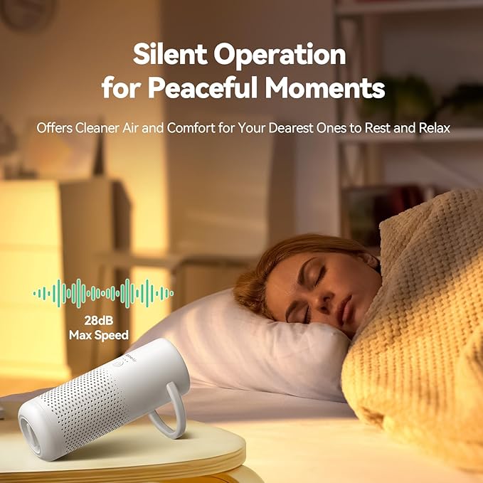 RoneAir Car Air Purifier, Cordless Portable Air Purifier for Car, Office, Small Room with True HEPA Filter, Travel Air Purifier for Smoke, 0dor & Dust with Aroma Chamber(White)