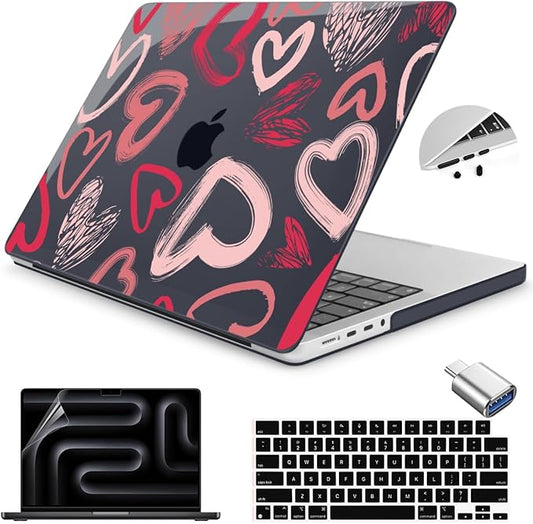 Teryeefi Design Case for M5 MacBook Pro 14 inch 2025 2024 2023 2021 Release M4 A3112 A3401 A3185 M3 A2918 A2992 M2 A2779 M1 A2442, Hard Shell Cover + Keyboard Cover for 14 inch MacBook Pro, Heart A002