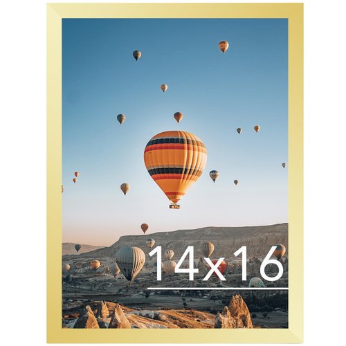 JCJMY 14x16 Picture Frame Gold for Poster Photo Picture, Horizontal and Vertical Formats for Wall Hanging, 14 x 16 Wall Gallery Poster Photo Frame for 14 by 16 Photos Posters, Gold