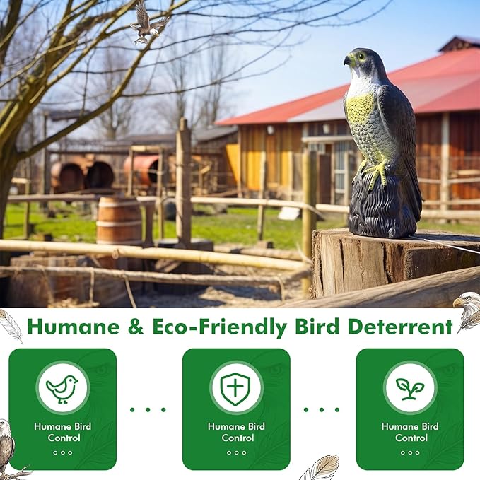 2 Pack Bird Scarecrow Fake Horned Hawk Decoy, Outdoor Hawk Predator for Bird Repellent, Pest Control, Garden, Yard, Lawn, Patio