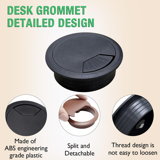 EASYEAH 5 Pcs Desk Grommet 2-1/16" / 53 mm, Desk Cord Hole Cover, Cable Grommet ABS Plastic, Desk Hole Grommet for Home & Office Pc, Detachable Adjustable Cable Cord Organizer-Light Grey