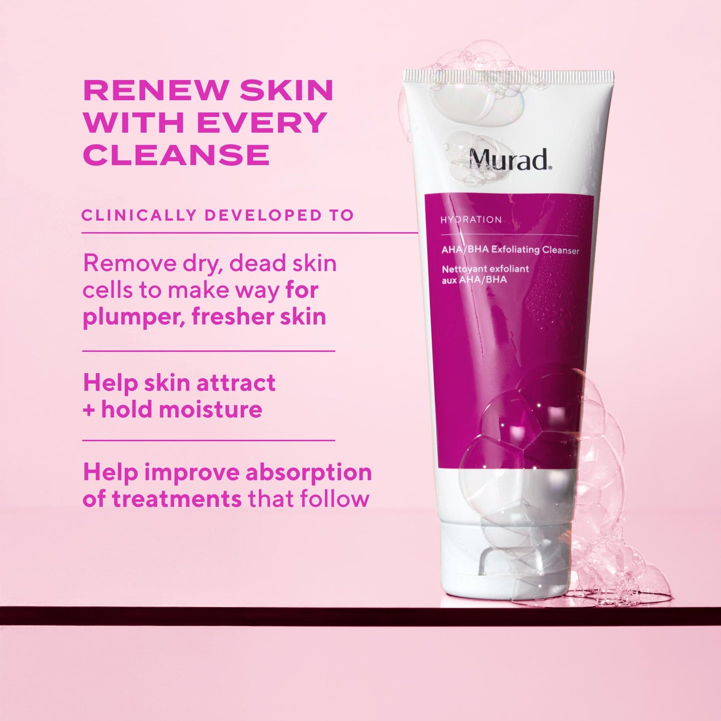 Murad Smooth + Hydrate - 2-Piece Full-Sized Set ($122 Value) - Exfoliatng Acids to Polish Dull Skin and Deliver Critical Hydration - AHA/BHA Cleanser 5.0Fl Oz, Hydro-Dynamic Moisture 1.7Fl Oz