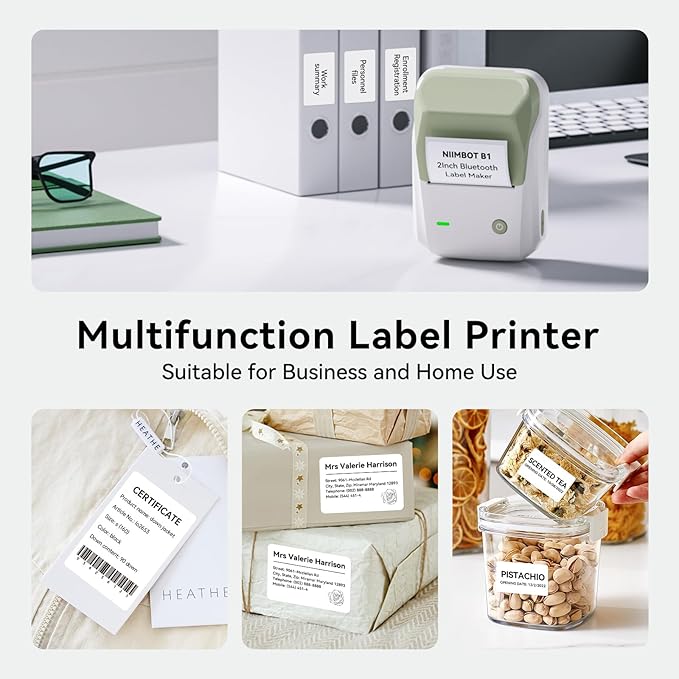 NIIMBOT B1 Label Maker Machine, Thermal Label Printer Easy to Use for Office, Home, Business, Came with 1 Roll White Label(Green)