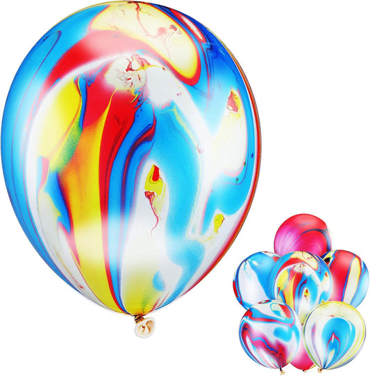Skiennix 12-Inch Tie Dye Agate Marble Balloons - 24 Colorful Latex Balloons for Parties & Celebrations