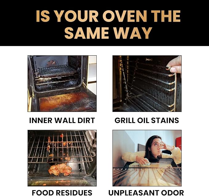 Oven and Grill Cleaning Spray – Dissolves Grease in 5 Minutes, No Scrubbing Required, Removes Odors, Eliminates Thick Grease & Build Up, Grease Remover, 3.38 Floz (4pcs)
