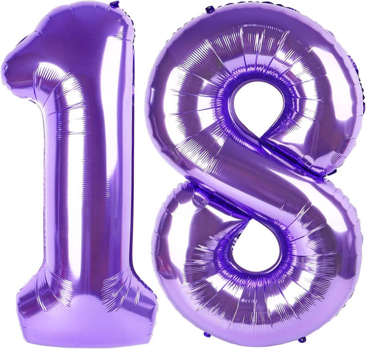 Purple Number 18 Balloon - 40 Inch Giant Foil Balloon for 18th Birthday Party Decorations