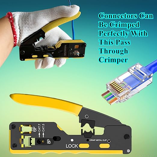 Gaobige 100-PACK Cat5 Cat5e Cat6 RJ45 Pass Through Connectors Ends, 1.1mm Unshielded Connectors for Solid Wire and Standard Cable