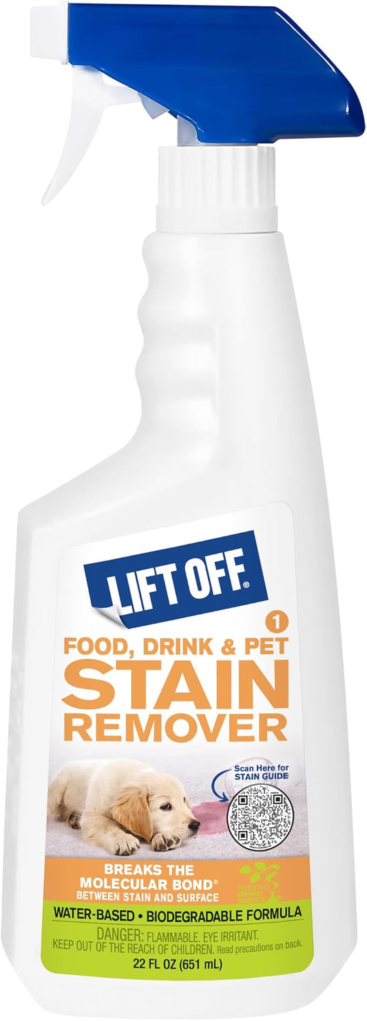 Motsenbocker's Lift Off 40501 Food, Drink, and Pet Stain Remover Spray Eliminates Tough Stains from Multiple Surfaces, Excellent as a Pre-Wash Laundry Treatment, Water-Based, 22 Fl Oz, Pack of 1