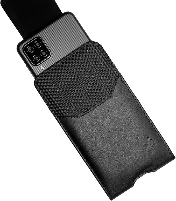 Eaglecell Leather Cellphone Holster for iPhone SE (2020/2022), 11 Pro, 12 13 14 15 16 17, Samsung Galaxy S22 S23 S24 S25 - Vertical Case Waist Carrying Pouch with Belt Clip/Loops, Black