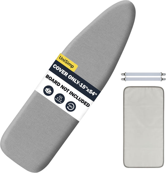 UniSimp Ironing Board Cover - Extra Thick Natural Cotton, Scorch & Stain Resistant | 15"x54", Heatproof Gray