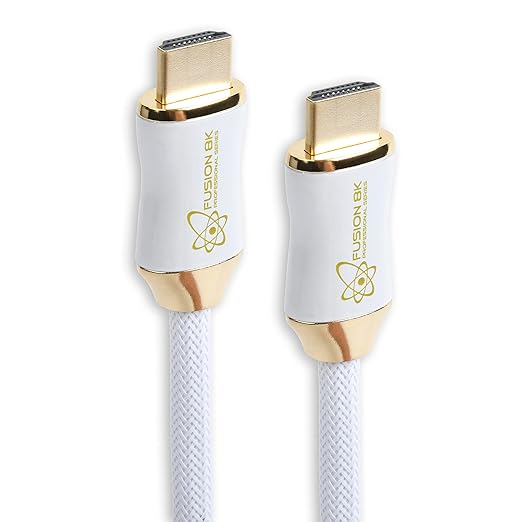 Fusion8K White HDMI 2.1 Cable 6 Feet - Certified 48Gbps 8K@60Hz 4K@120Hz 10K | HDR Dolby Vision eARC | Braided Cord for PS5 Xbox Series X Apple TV 4K