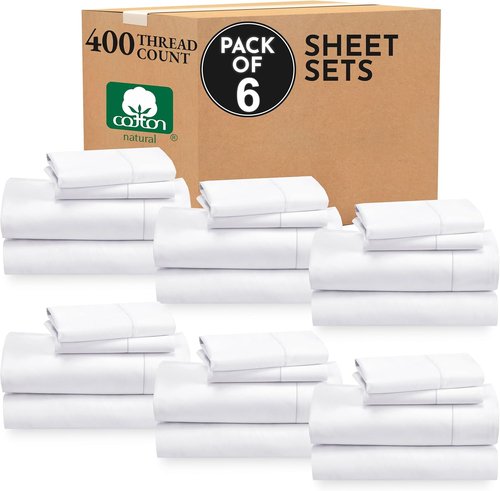 California Design Den Full Size Sheet Sets - 400 Thread Count 100% Cotton Sateen | Bulk Pack of 6 (White)