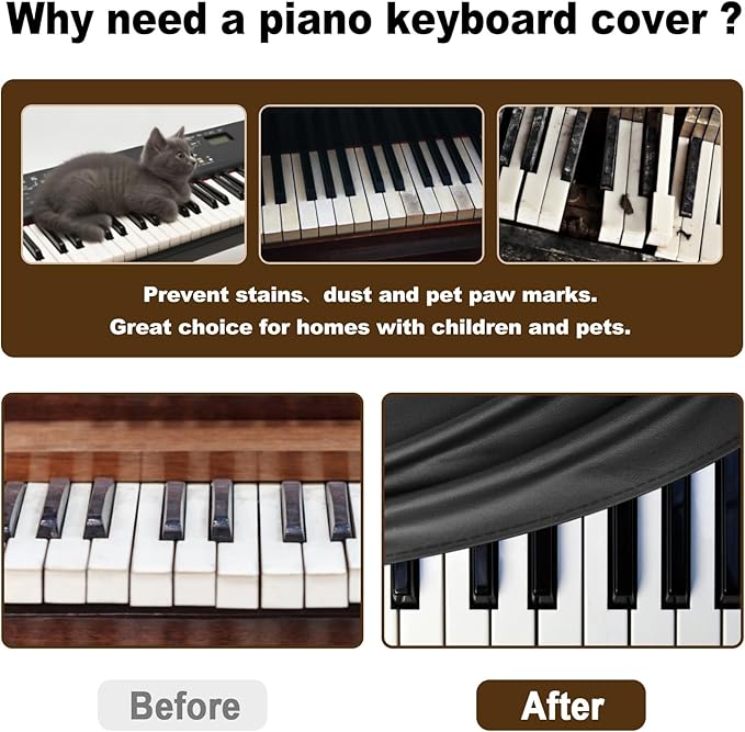 Explore Land 88 Keys Digital Piano Dust Cover with Music Stand Opening and Pockets - Waterproof Leatherette Electronic Keyboard Cover Fits for Most Piano(Black)