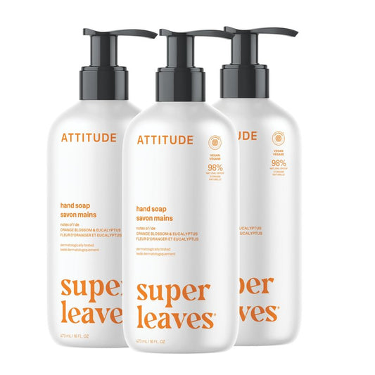 ATTITUDE Liquid Hand Soap, EWG Verified, Plant and Mineral-Based, Vegan Personal Care Products, Orange Blossom & Eucalyptus, 16 Fl Oz (Pack of 3)