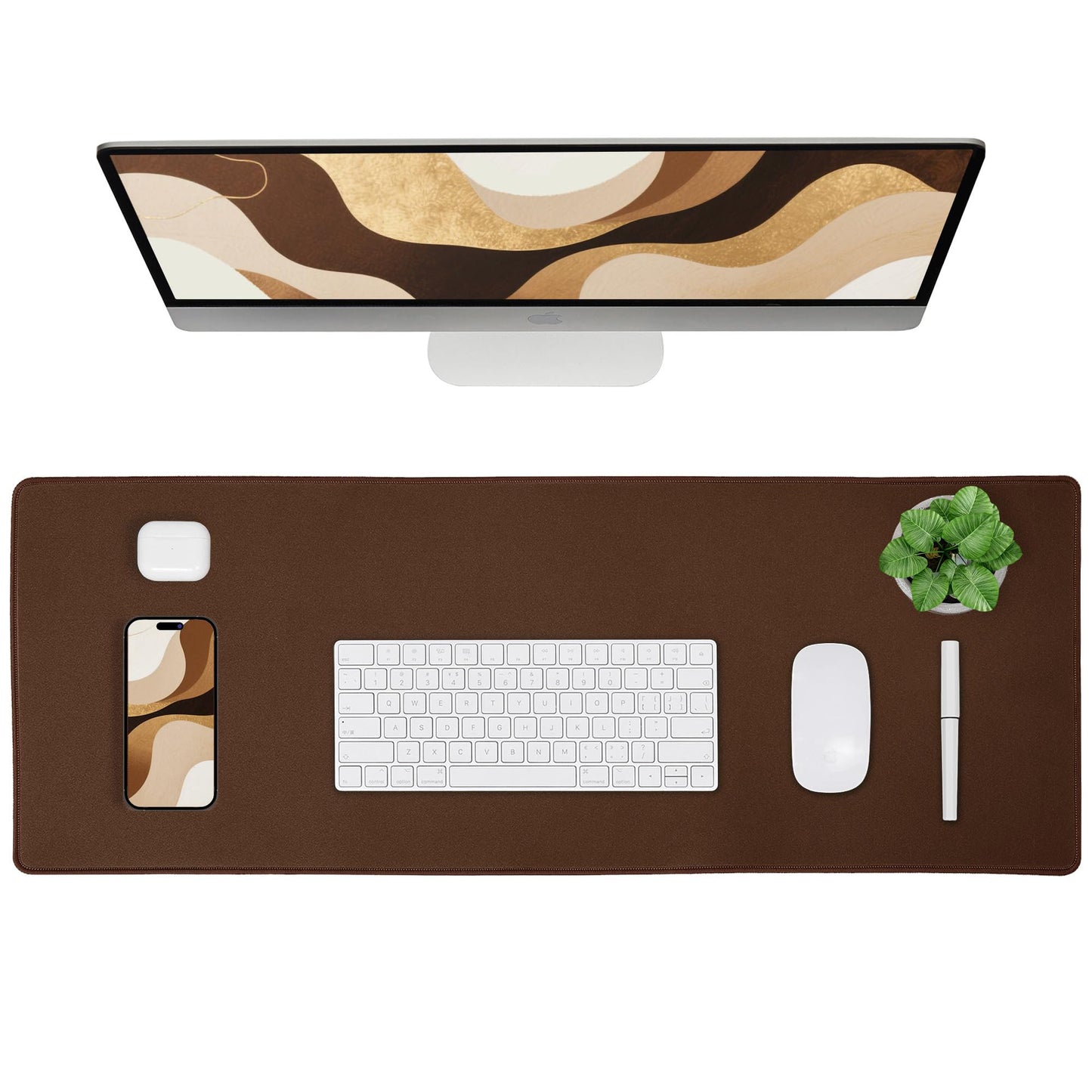 ALOANES Waterproof Mouse Pad with Durable Stitched Edge, Gaming Keyboard, Non-Slip Rubber Base Mouse Mat, Extended Desk pad for Gamer, Office& Home, Brown Mousepad 3XL(35.43"x15.74"x0.12")