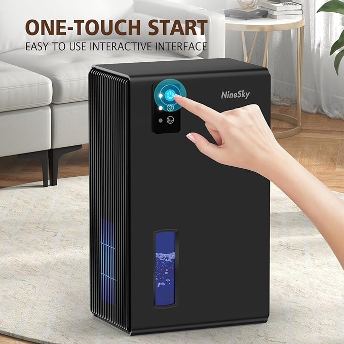 NineSky Dehumidifier,98 OZ Dehumidifiers for Home,(1100 sq.ft) Dehumidifiers for Basement Bathroom Bedroom with Auto Shut Off, Switchable 7 Colors Light(Black)