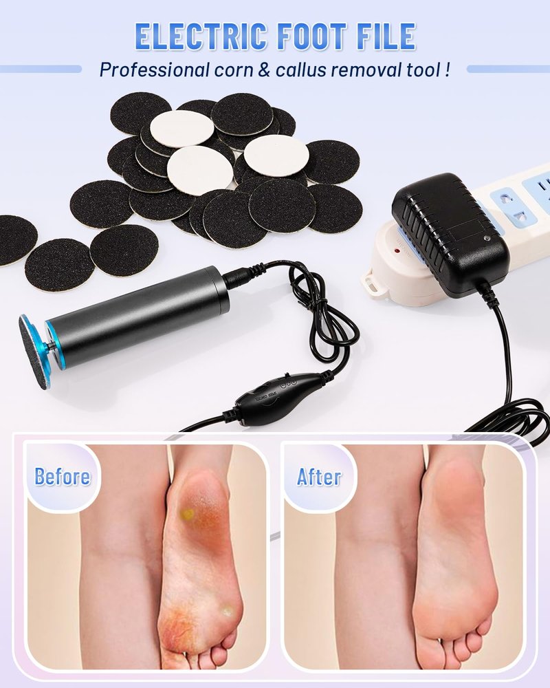 DERMAWAVE FSA&HSA Electric Callus Remover for Feet with 60 Sandpaper Discs, Adjustable Speed Professional Foot File Electric Heel Grinder Sander Pedicure Tool for Dead Skin
