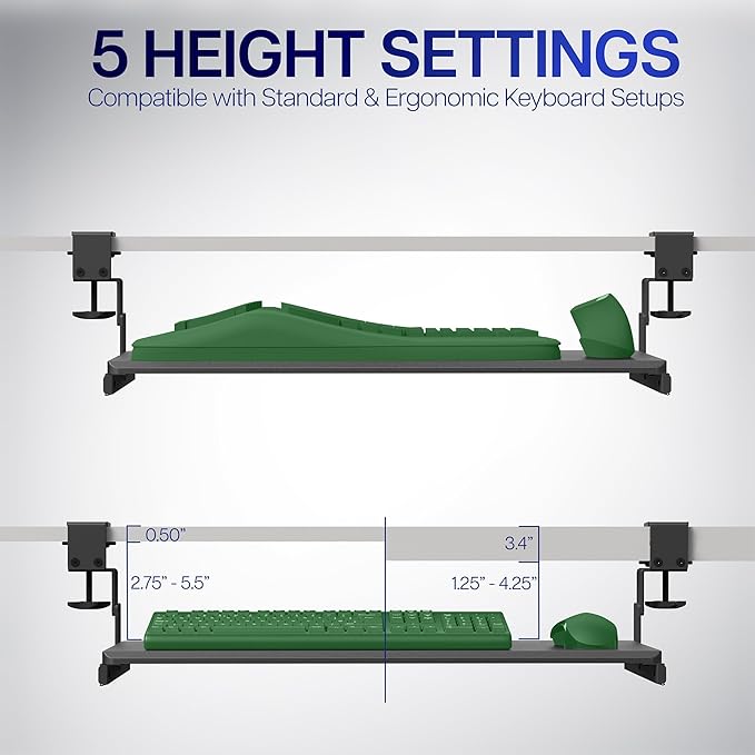 VIVO Large Height Adjustable Under Desk Keyboard Tray, C-clamp Mount System, 27 (33 Including Clamps) x 11 inch Slide-Out Platform for Typing, Light Wood, MOUNT-KB05HA