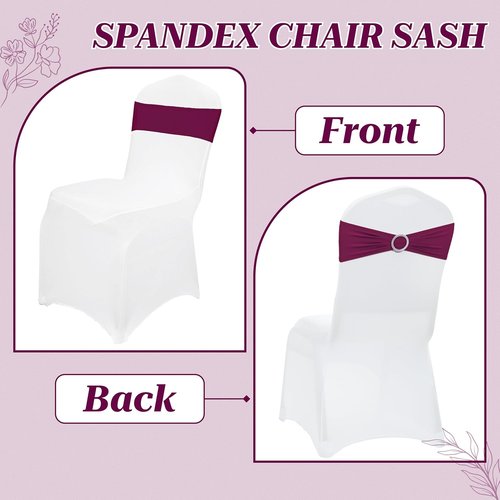 MDS Spandex Chair Sashes - Premium Stretch Covers with Buckle Slider for Weddings & Events | Eggplant, Pack of 75