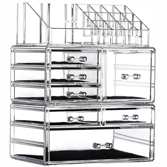 Clear Acrylic Makeup Organizer for Vanity,Countertop,Stackable 7 Drawers Bathroom Skincare Organizer with Brush Holder,Large Skin Care Organizer for Jewelry,Beauty Product Lipsticks,Nail Polishes