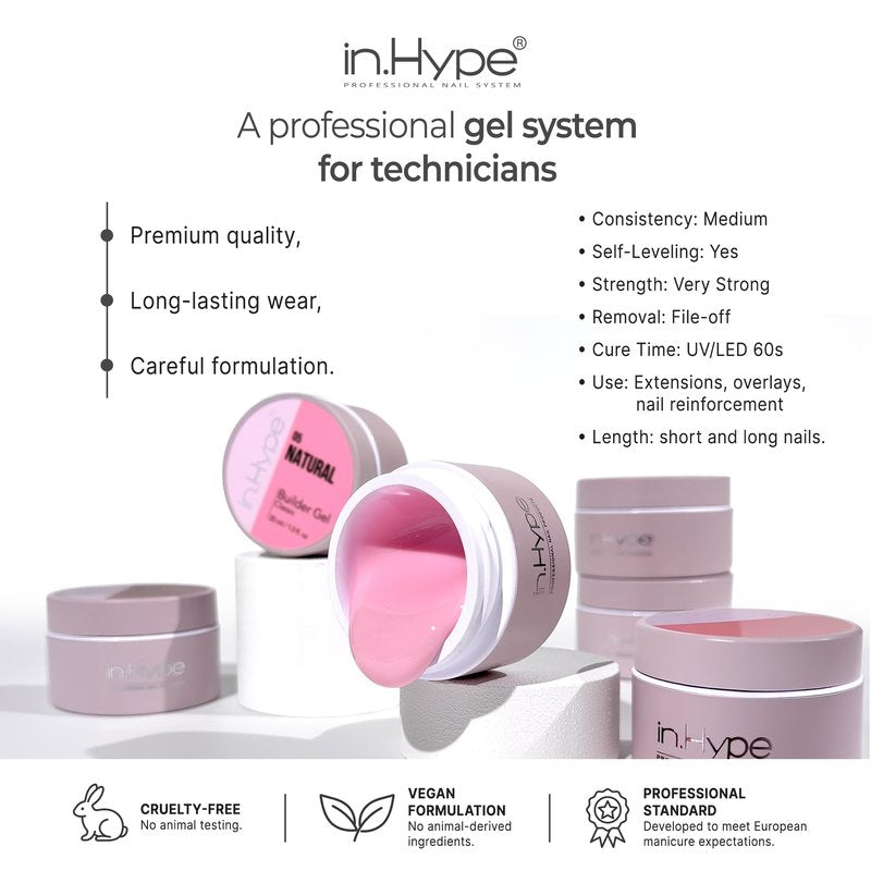 IN.HYPE UV/LED Professional Hard/Builder Gel for Nail Extension/Strengthening/Overlays File Off (Milky #1)