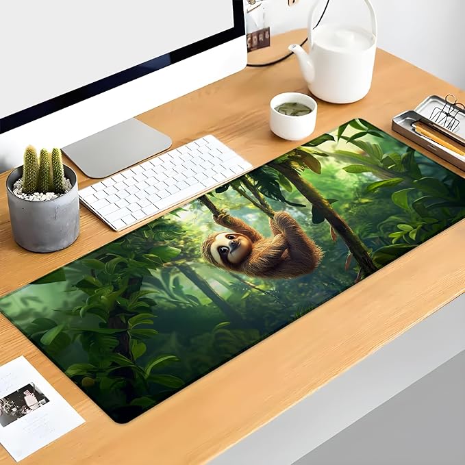 Kibue Sloth Gaming Mouse Pad Extended Desk Computer Keyboard Laptop Mouse Pads for Gaming Home Office Work, Large Long Desk Mat Mousepad with Non-Slip Rubber Base 31.5×11.8inch(16)