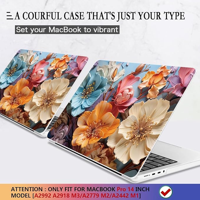 CISSOOK Compatible with MacBook Pro 14 inch Case 2026 2025 2024 2023 2022 2021 Release M5 M4 M3 M2 M1 Chip, Floral Hard Shell Case + Keyboard Cover Screen Protecor, Silk Flowers