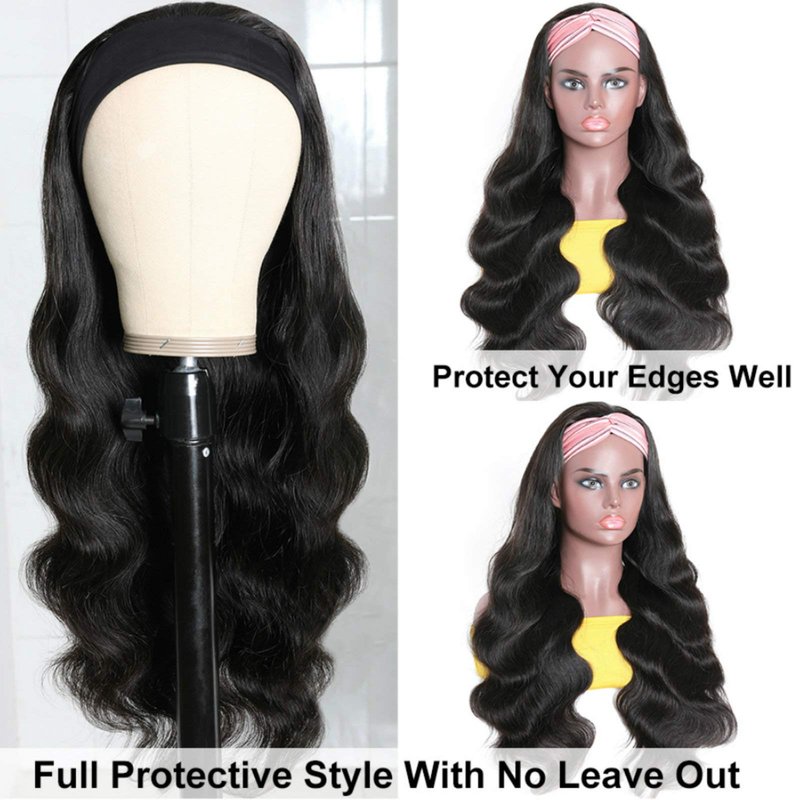 Headband Wigs for Black Women Human Hair Body Wave Headband Wig Human Hair 9A Brazilian Virgin Hair None Lace Front Wigs Human Hair Wear and Go Glueless Half Wigs 150% Density (14" Headband wigs)