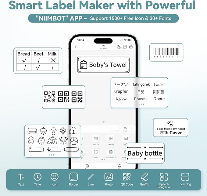 NIIMBOT B1 Label Maker Machine, Thermal Label Printer Easy to Use for Office, Home, Business, Came with 1 Roll White Label(Light Blue)