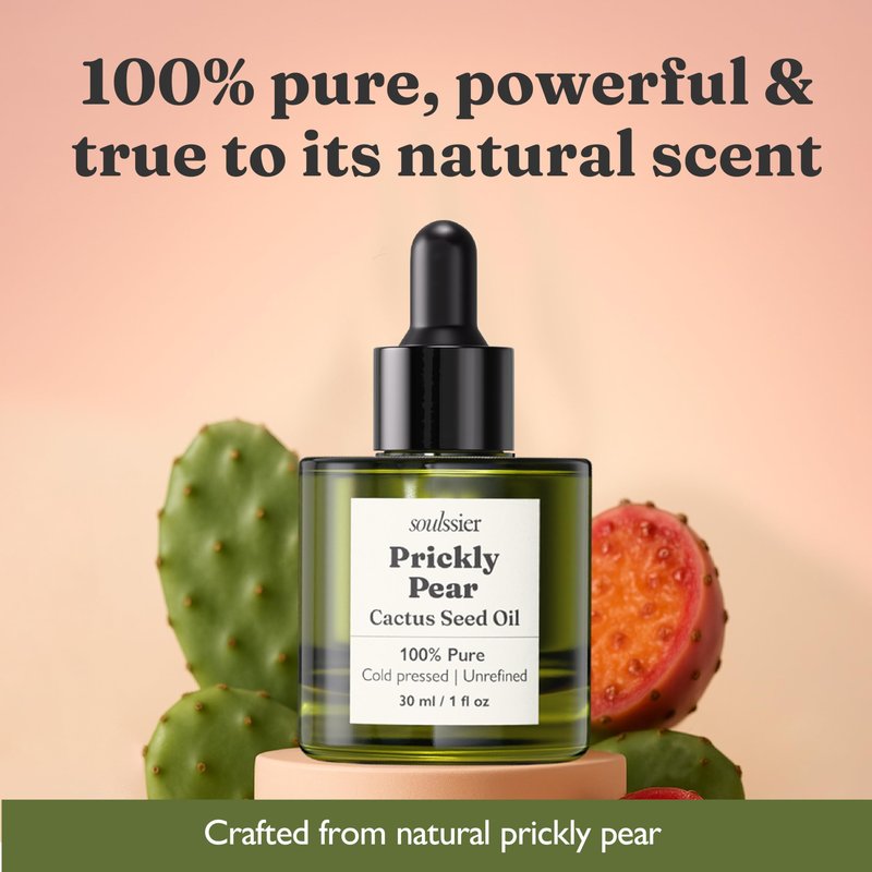 Soulssier Prickly Pear Seed Oil – 100% Pure, Fragrance-Free, Extra Virgin, Cold Pressed & Unrefined | Face Oil for Skin, Hair & Nails | Dry, Sensitive & Mature Skin Deeply Hydrating | 1 oz
